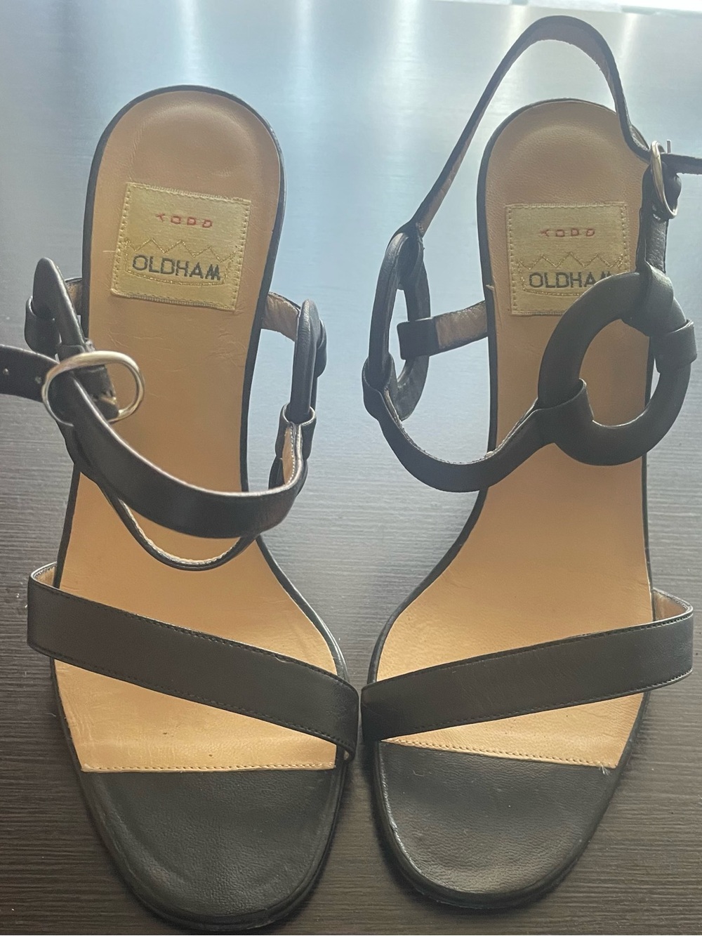 Todd Oldham Black Leather Hoop-Strap Heels